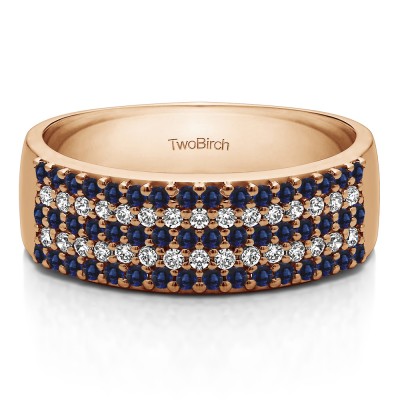 1 Carat Sapphire and Diamond Double Row Pave Set Wedding Ring in Rose Gold