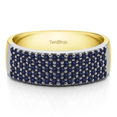 1 Carat Sapphire Double Row Pave Set Wedding Ring in Two Tone Gold