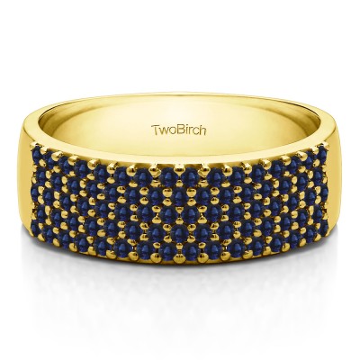 1 Carat Sapphire Double Row Pave Set Wedding Ring in Yellow Gold
