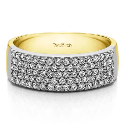 1 Carat Double Row Pave Set Wedding Ring in Two Tone Gold