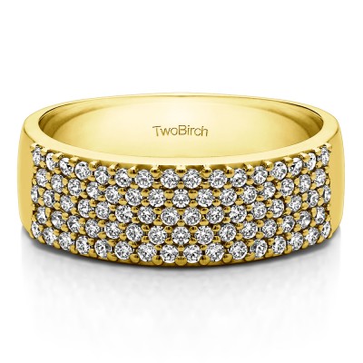 1 Carat Double Row Pave Set Wedding Ring in Yellow Gold