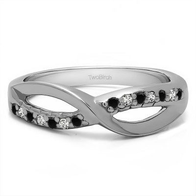 0.14 Carat Black and White Infinity Pave Set Wedding Ring