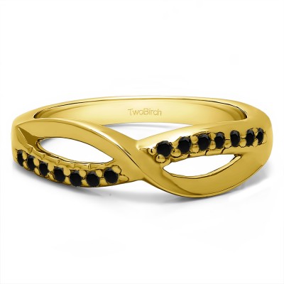 0.14 Carat Black Infinity Pave Set Wedding Ring in Yellow Gold