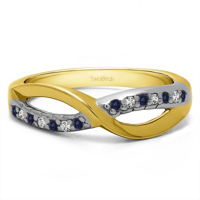0.14 Carat Sapphire and Diamond Infinity Pave Set Wedding Ring in Two Tone Gold