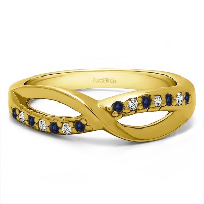 0.14 Carat Sapphire and Diamond Infinity Pave Set Wedding Ring in Yellow Gold
