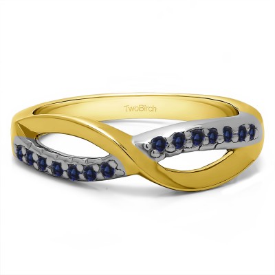 0.14 Carat Sapphire Infinity Pave Set Wedding Ring in Two Tone Gold