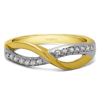 0.14 Carat Infinity Pave Set Wedding Ring in Two Tone Gold