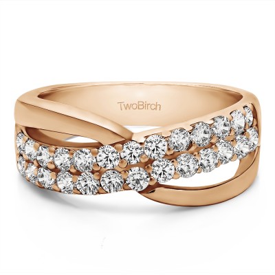 0.78 Carat Double Row Shared Prong Bypass Wedding Ring  in Rose Gold