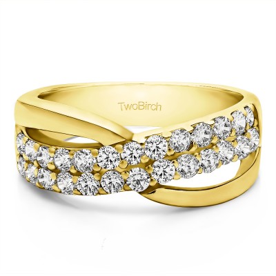 0.78 Carat Double Row Shared Prong Bypass Wedding Ring  in Yellow Gold