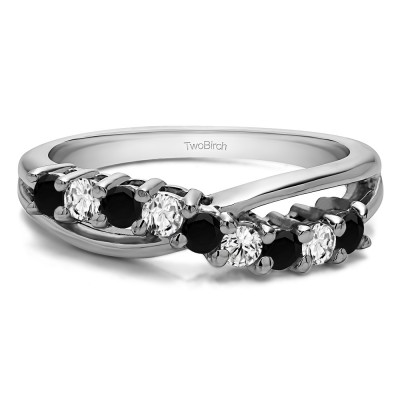0.55 Carat Black and White Ten Stone Shared Prong Bypass Wedding Band