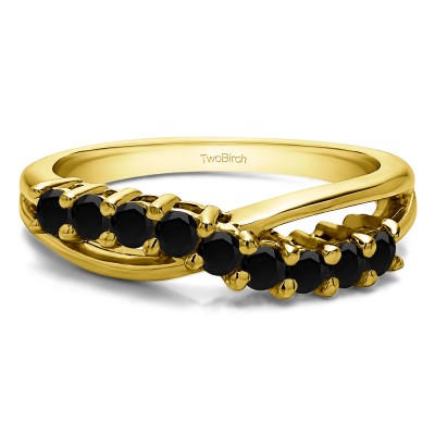 0.55 Carat Black Ten Stone Shared Prong Bypass Wedding Band  in Yellow Gold