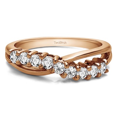 0.55 Carat Ten Stone Shared Prong Bypass Wedding Band  in Rose Gold