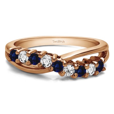 0.55 Carat Sapphire and Diamond Ten Stone Shared Prong Bypass Wedding Band  in Rose Gold