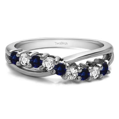 0.55 Carat Sapphire and Diamond Ten Stone Shared Prong Bypass Wedding Band