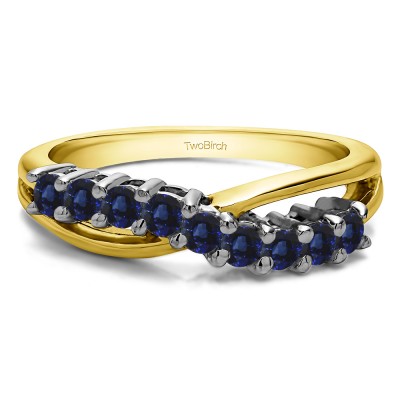 0.55 Carat Sapphire Ten Stone Shared Prong Bypass Wedding Band  in Two Tone Gold