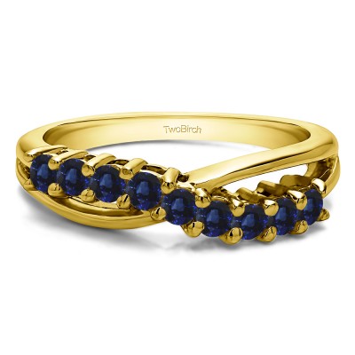 0.55 Carat Sapphire Ten Stone Shared Prong Bypass Wedding Band  in Yellow Gold