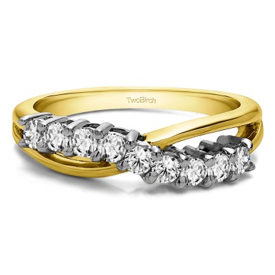 0.55 Carat Ten Stone Shared Prong Bypass Wedding Band  in Two Tone Gold