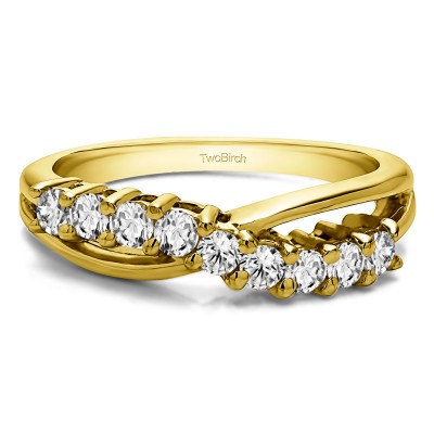 0.55 Carat Ten Stone Shared Prong Bypass Wedding Band  in Yellow Gold