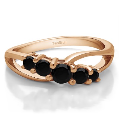 0.53 Carat Black Twist Double Shared Prong Bypass Wedding Ring  in Rose Gold