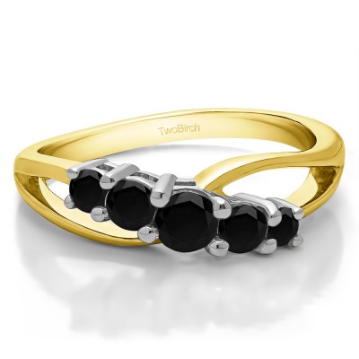 0.53 Carat Black Twist Double Shared Prong Bypass Wedding Ring  in Two Tone Gold
