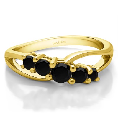 0.53 Carat Black Twist Double Shared Prong Bypass Wedding Ring  in Yellow Gold