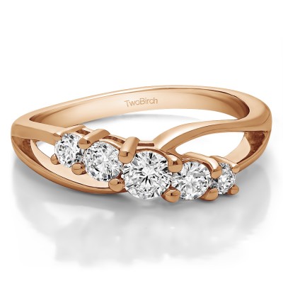 0.53 Carat Twist Double Shared Prong Bypass Wedding Ring  in Rose Gold
