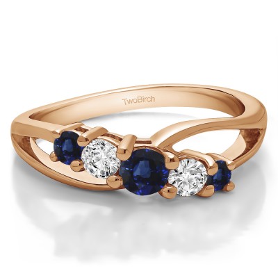 0.53 Carat Sapphire and Diamond Twist Double Shared Prong Bypass Wedding Ring  in Rose Gold
