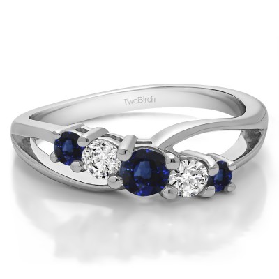 0.53 Carat Sapphire and Diamond Twist Double Shared Prong Bypass Wedding Ring