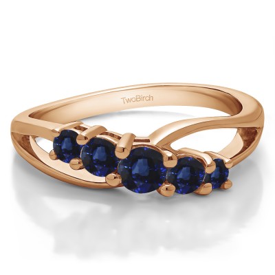 0.53 Carat Sapphire Twist Double Shared Prong Bypass Wedding Ring  in Rose Gold