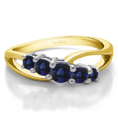 0.53 Carat Sapphire Twist Double Shared Prong Bypass Wedding Ring  in Two Tone Gold
