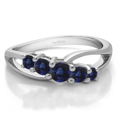 0.53 Carat Sapphire Twist Double Shared Prong Bypass Wedding Ring