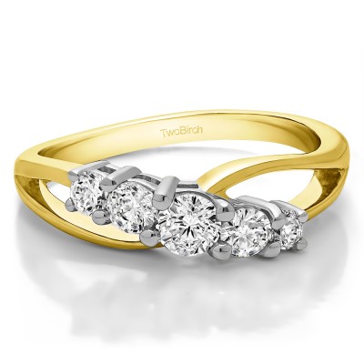 0.53 Carat Twist Double Shared Prong Bypass Wedding Ring  in Two Tone Gold