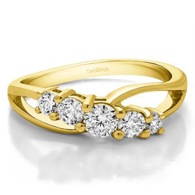 0.53 Carat Twist Double Shared Prong Bypass Wedding Ring  in Yellow Gold