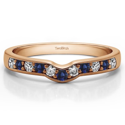 0.33 Ct. Sapphire and Diamond Round Prong In Channel Notched Shadow Band in Rose Gold