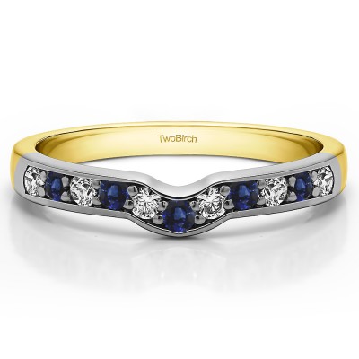 0.33 Ct. Sapphire and Diamond Round Prong In Channel Notched Shadow Band in Two Tone Gold