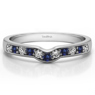 0.33 Ct. Sapphire and Diamond Round Prong In Channel Notched Shadow Band