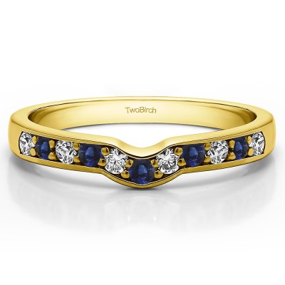 0.33 Ct. Sapphire and Diamond Round Prong In Channel Notched Shadow Band in Yellow Gold