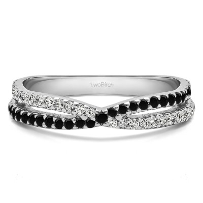 0.46 Carat Black and White Pave Cross Over Ring