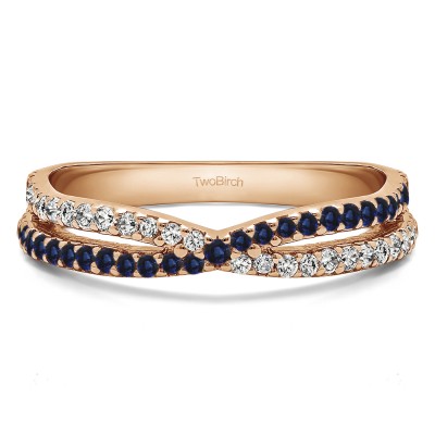 0.46 Carat Sapphire and Diamond Pave Cross Over Ring  in Rose Gold