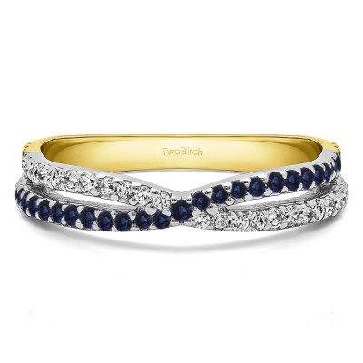 0.46 Carat Sapphire and Diamond Pave Cross Over Ring  in Two Tone Gold