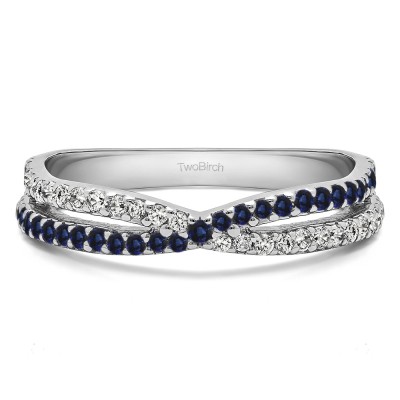 0.46 Carat Sapphire and Diamond Pave Cross Over Ring