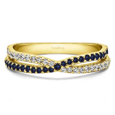 0.46 Carat Sapphire and Diamond Pave Cross Over Ring  in Yellow Gold