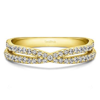 0.46 Carat Pave Cross Over Ring  in Yellow Gold