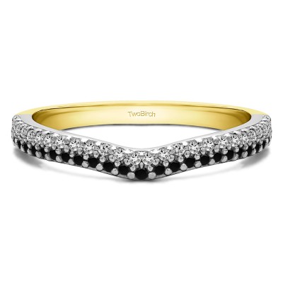 0.39 Ct. Black and White Double Row Pave Wedding Band in Two Tone Gold
