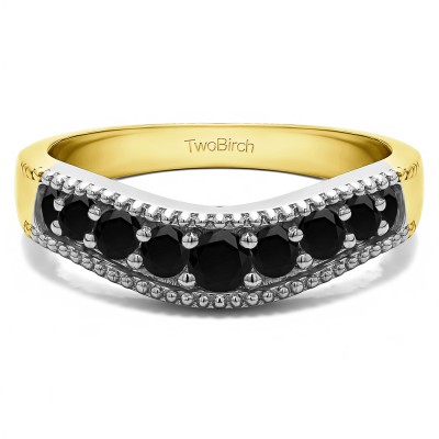 0.25 Ct. Black Wde Vintage Millgrained Contour Wedding Ring in Two Tone Gold