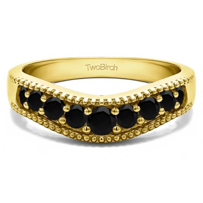 0.25 Ct. Black Wde Vintage Millgrained Contour Wedding Ring in Yellow Gold