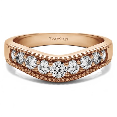 0.25 Ct. Wde Vintage Millgrained Contour Wedding Ring in Rose Gold