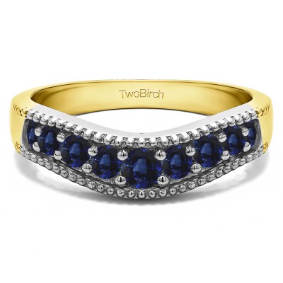 0.25 Ct. Sapphire Wde Vintage Millgrained Contour Wedding Ring in Two Tone Gold