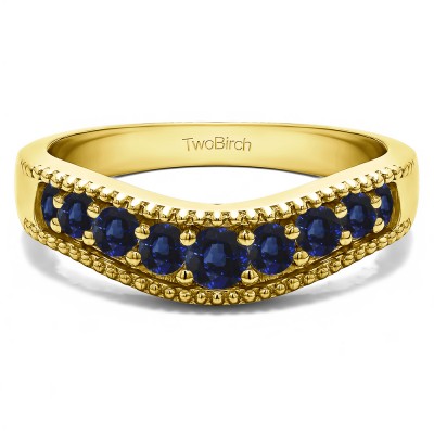 0.25 Ct. Sapphire Wde Vintage Millgrained Contour Wedding Ring in Yellow Gold
