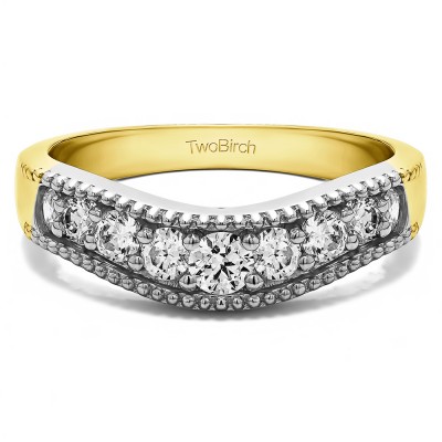 0.5 Ct. Wde Vintage Millgrained Contour Wedding Ring in Two Tone Gold